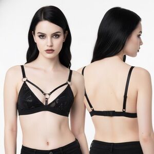 Killstar Black Ascendant Celestial Stars Velvet Harness Bralette size M